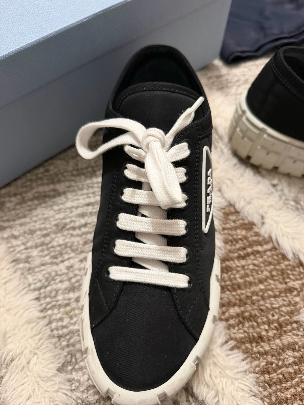 Prada Double Wheel Re-nylon Gabardine Women Sneakers - Black/white - Picture 13 of 16